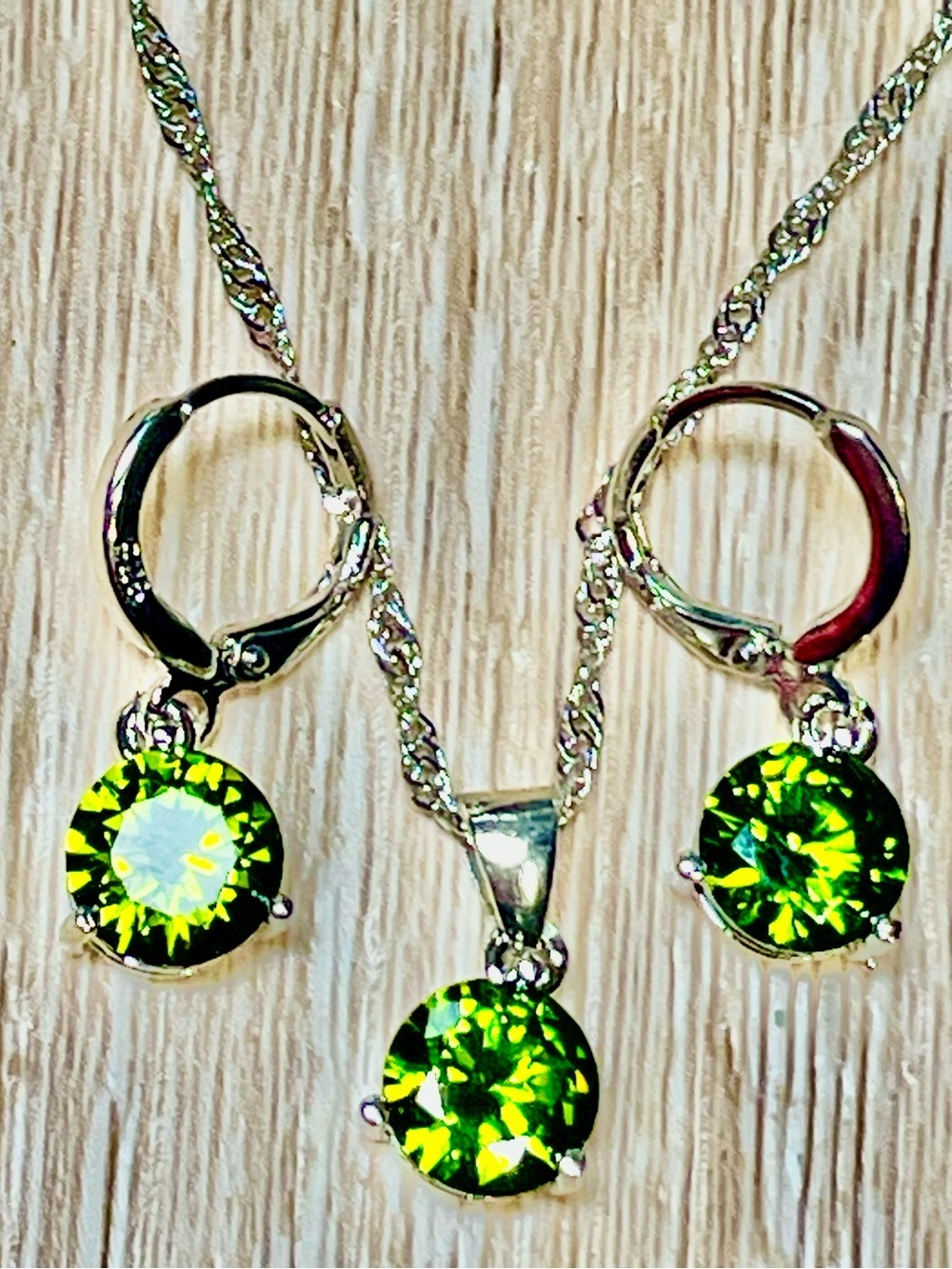 Genuine Peridot Necklace and Earrings Set in Sterling Silver
